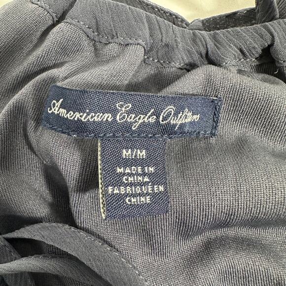 American Eagle Outfitters Navy Blue Ruffle Spaghetti Strap Chiffon Dress M - Picture 5 of 6